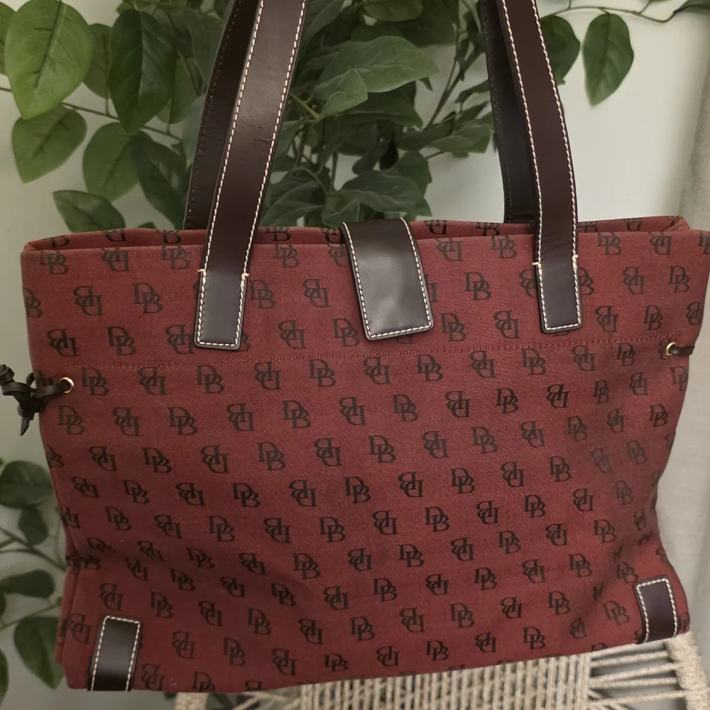 Dooney & Bourke Burgundy Tote with Brown Accents - Picture 1 of 6